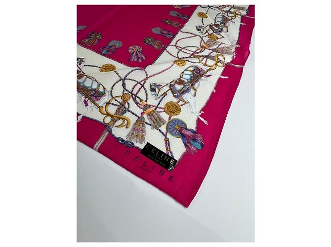 Céline Foulard in seta vintage Celine rosso e bianco - vista 7