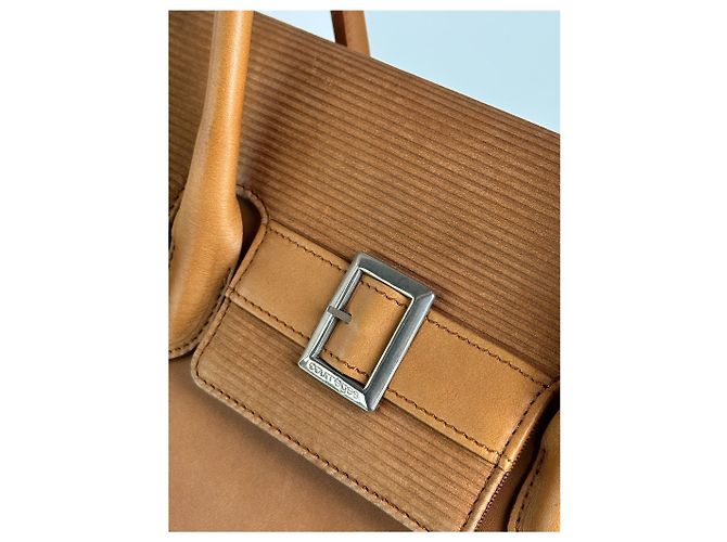 Vintage Courreges Leder-Wolltasche braun - Ansicht 10