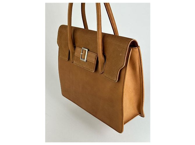 Vintage Courreges Leder-Wolltasche braun - Ansicht 11
