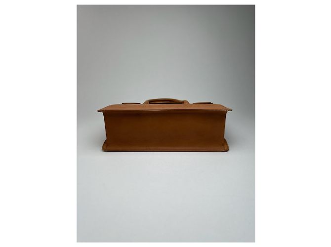 Vintage Courreges Leder-Wolltasche braun - Ansicht 13