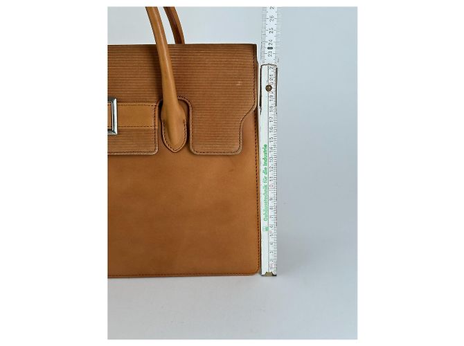 Vintage Courreges Leder-Wolltasche braun - Ansicht 14