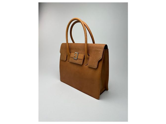 Vintage Courreges Leder-Wolltasche braun - Ansicht 2