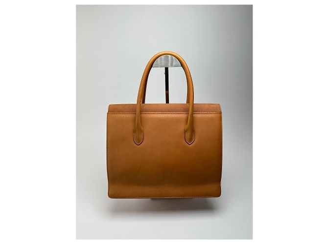 Vintage Courreges Leder-Wolltasche braun - Ansicht 3