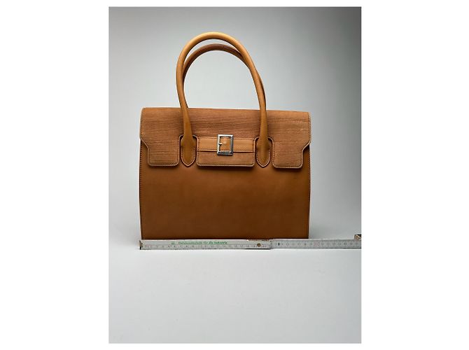 Vintage Courreges Leder-Wolltasche braun - Ansicht 5