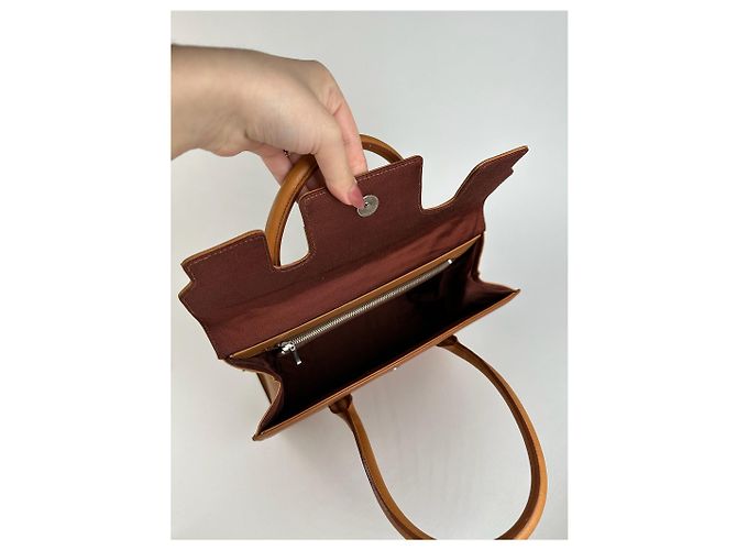 Vintage Courreges Leder-Wolltasche braun - Ansicht 6