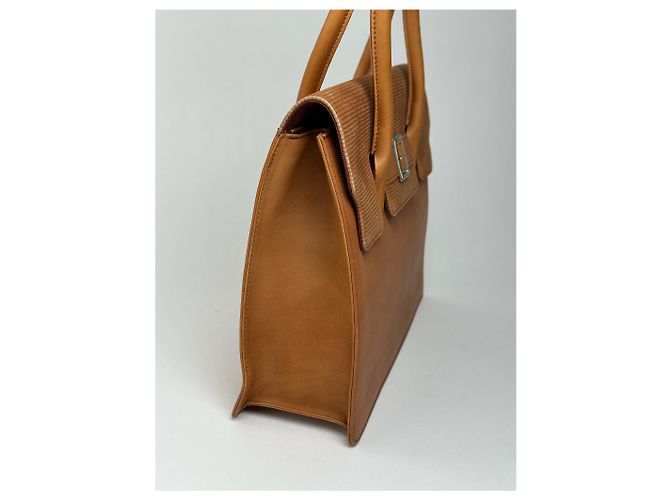 Vintage Courreges Leder-Wolltasche braun - Ansicht 7