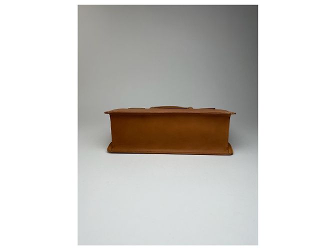 Vintage Courreges Leder-Wolltasche braun - Ansicht 8