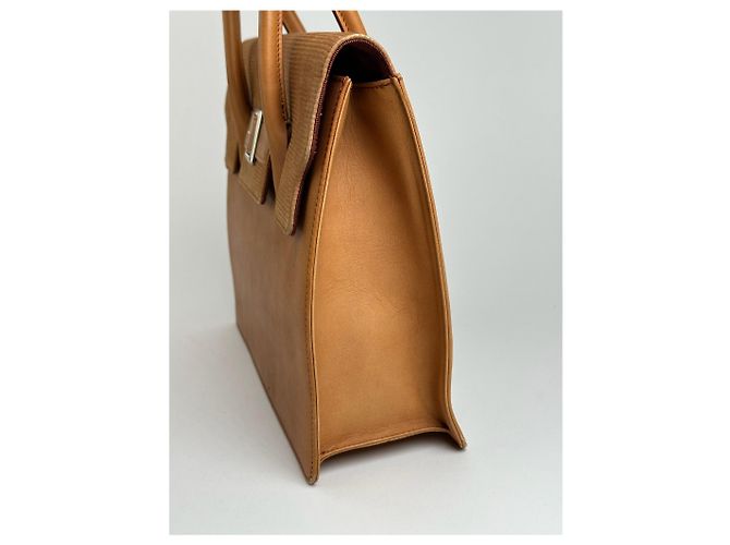 Vintage Courreges Leder-Wolltasche braun - Ansicht 9