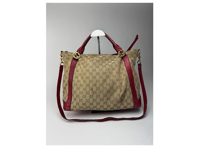 Vintage 2Way Gucci Monogramm Tasche beige rot - Ansicht 15