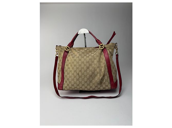 Vintage 2Way Gucci Monogramm Tasche beige rot - Ansicht 4