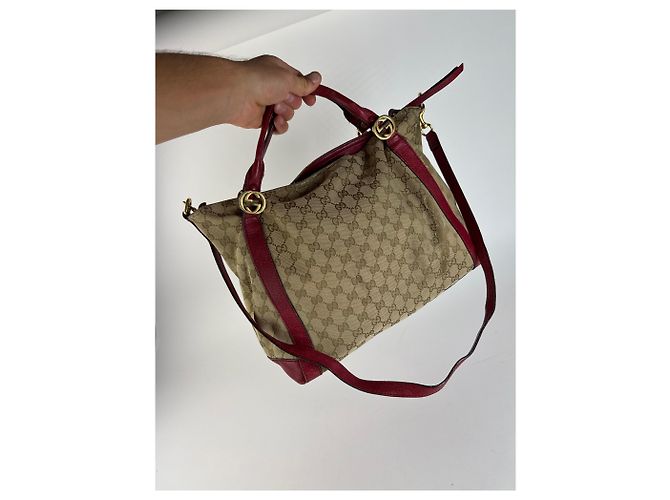Vintage 2Way Gucci Monogramm Tasche beige rot - Ansicht 6