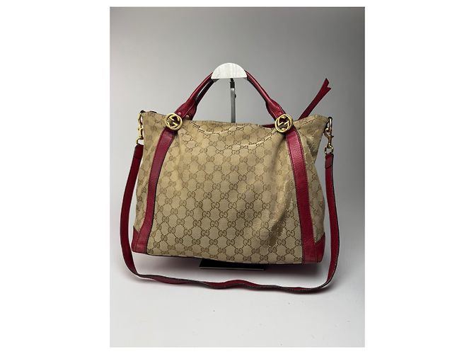 Vintage 2Way Gucci Monogramm Tasche beige rot - Ansicht 8