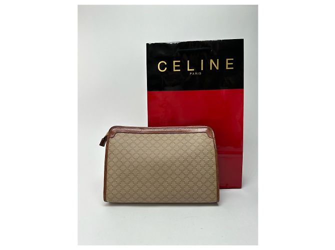 Triomphe Céline Clutch in pelle beige vintage Celine Paris - vista 12
