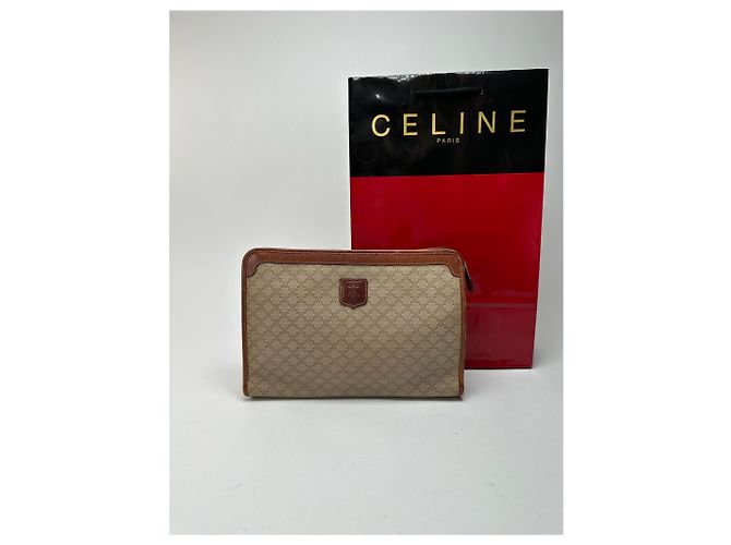 Triomphe Céline Clutch in pelle beige vintage Celine Paris - vista 13