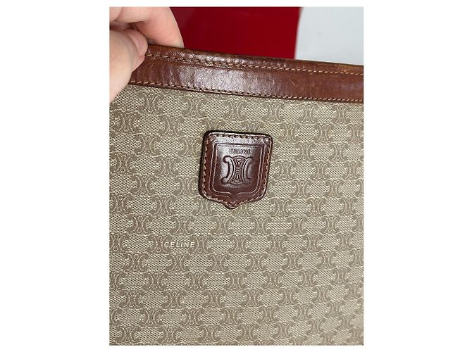 Triomphe Céline Clutch in pelle beige vintage Celine Paris - vista 2