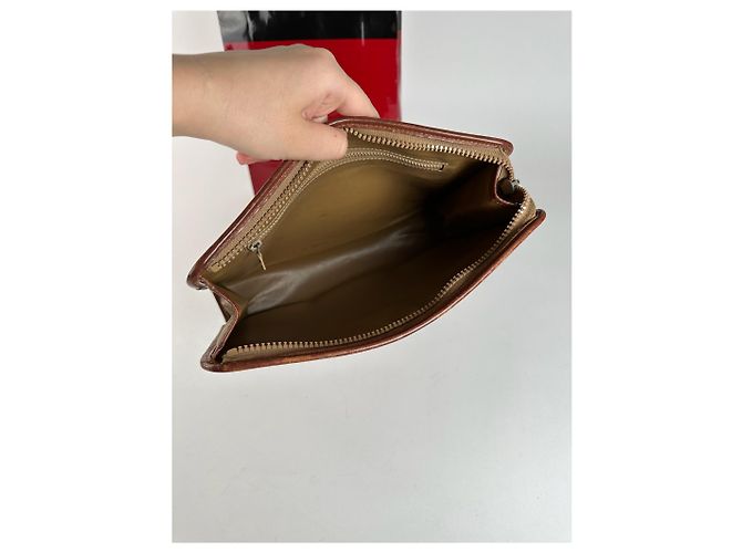 Triomphe Céline Clutch in pelle beige vintage Celine Paris - vista 4