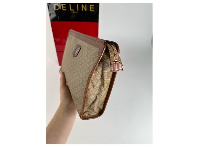Triomphe Céline Clutch in pelle beige vintage Celine Paris - vista 6