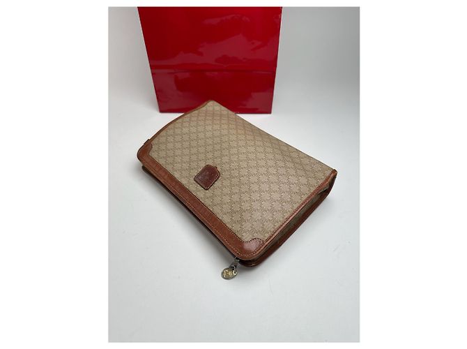Triomphe Céline Clutch in pelle beige vintage Celine Paris - vista 8
