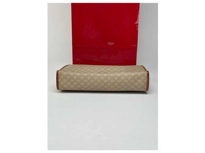 Triomphe Céline Clutch in pelle beige vintage Celine Paris - vista 9