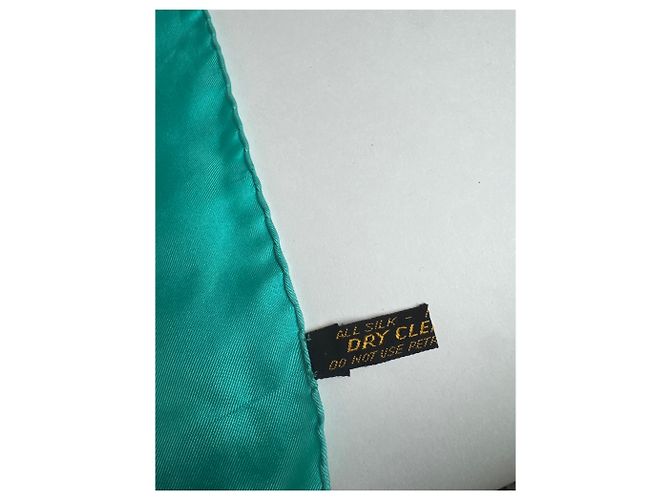 Céline Foulard in seta vintage Celine blu turchese e bianco Multicolore - vista 10