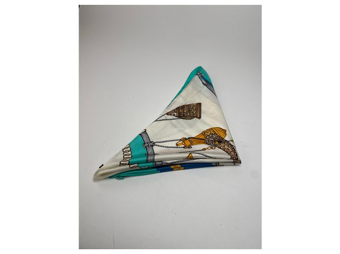 Céline Foulard in seta vintage Celine blu turchese e bianco Multicolore - vista 12