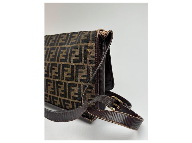 Vintage Fendi FF Monogramm Leder-Canvas-Tasche Braun - Ansicht 10