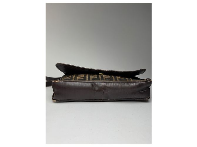 Vintage Fendi FF Monogramm Leder-Canvas-Tasche Braun - Ansicht 12