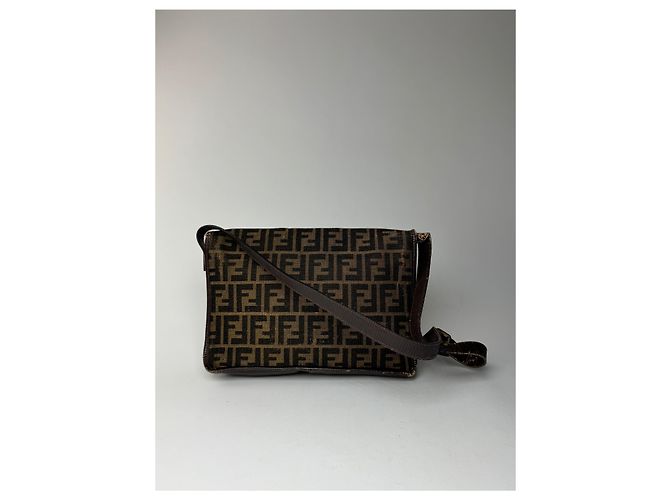 Vintage Fendi FF Monogramm Leder-Canvas-Tasche Braun - Ansicht 2
