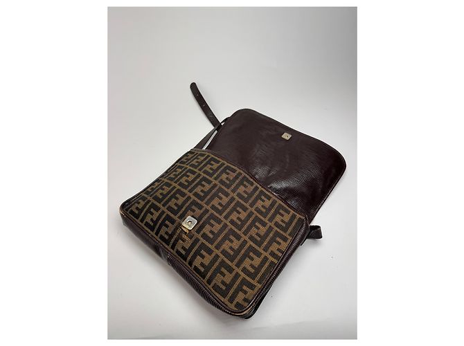Vintage Fendi FF Monogramm Leder-Canvas-Tasche Braun - Ansicht 4