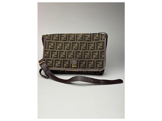 Vintage Fendi FF Monogramm Leder-Canvas-Tasche Braun - Ansicht 5