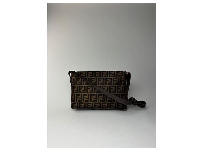 Vintage Fendi FF Monogramm Leder-Canvas-Tasche Braun - Ansicht 9