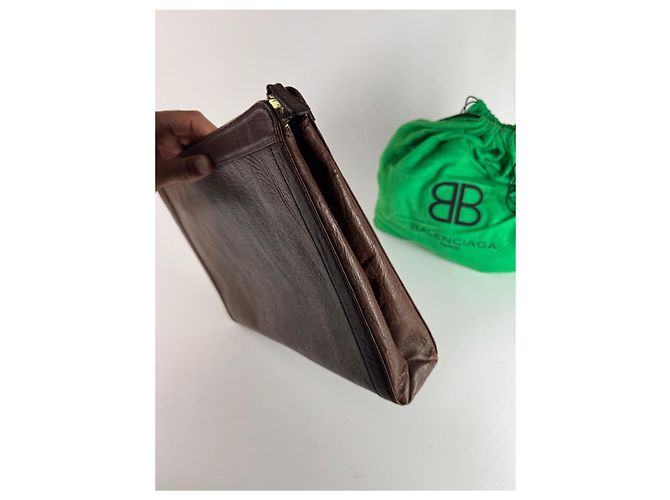 Clutch in pelle vintage Balenciaga marrone Arancione - vista 10