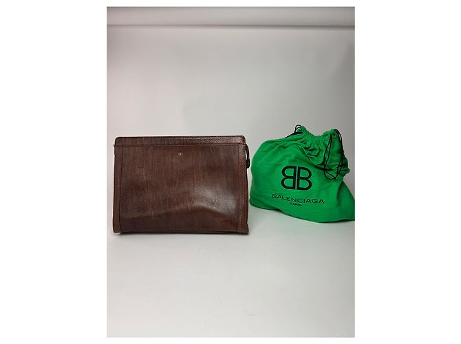 Clutch in pelle vintage Balenciaga marrone Arancione - vista 14