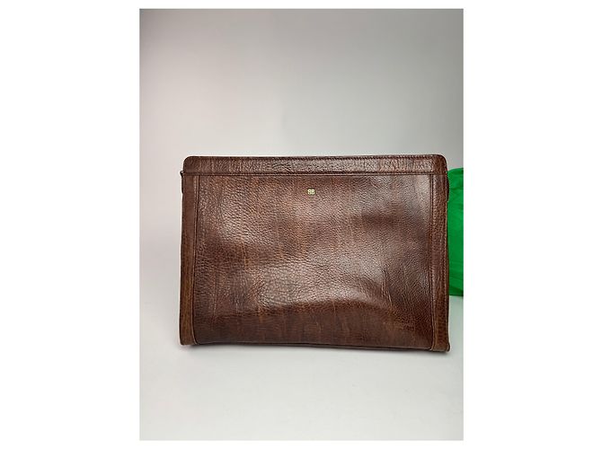 Clutch in pelle vintage Balenciaga marrone Arancione - vista 2