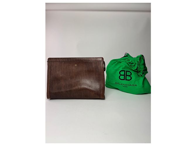 Clutch in pelle vintage Balenciaga marrone Arancione - vista 3