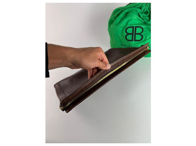 Clutch in pelle vintage Balenciaga marrone Arancione - vista 7