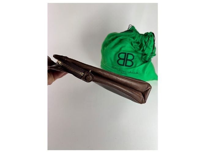 Clutch in pelle vintage Balenciaga marrone Arancione - vista 8