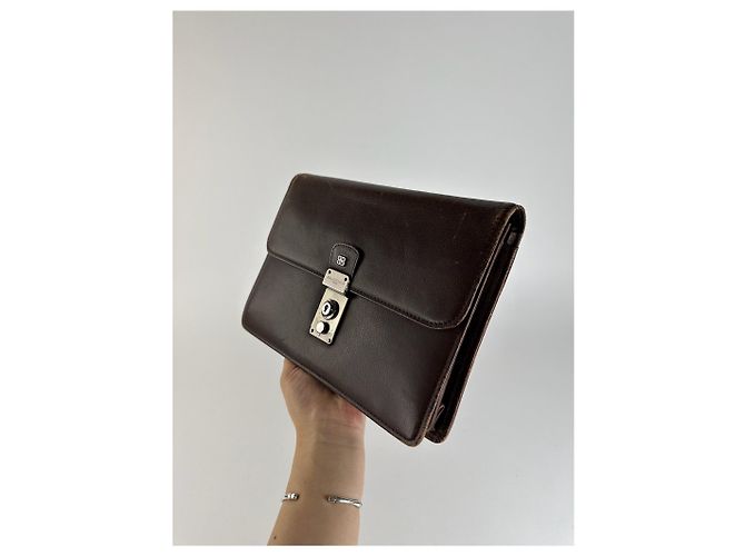 Clutch in pelle vintage Balenciaga marrone - vista 7