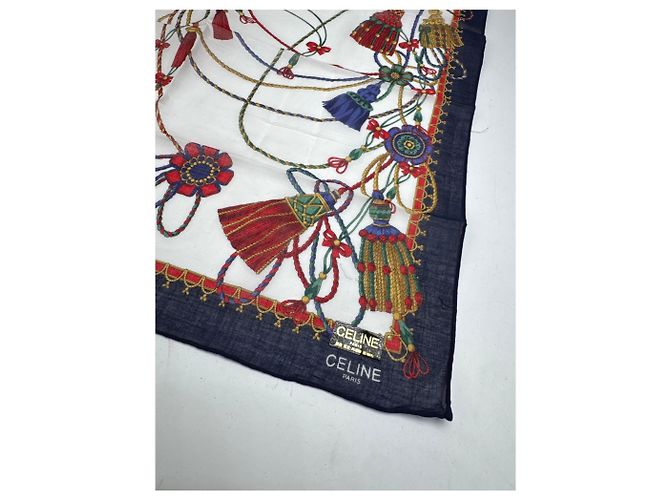 Céline Sciarpa Vintage Celine Blu Navy Bianco Multicolore - vista 2