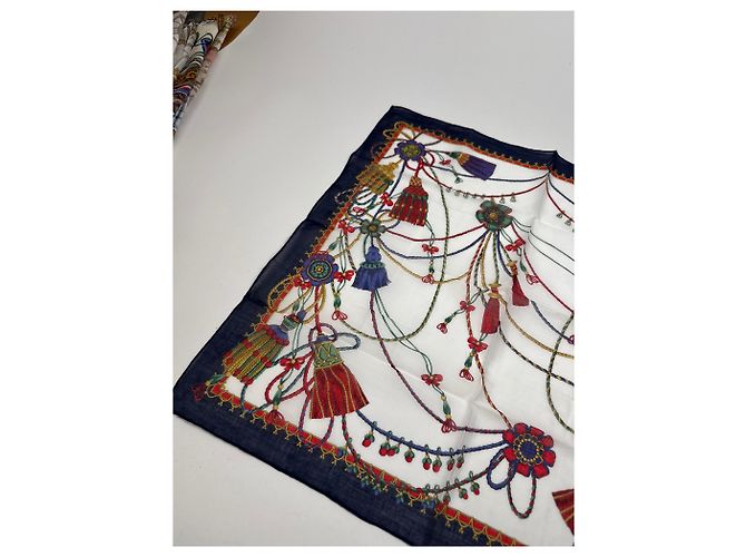 Céline Sciarpa Vintage Celine Blu Navy Bianco Multicolore - vista 3