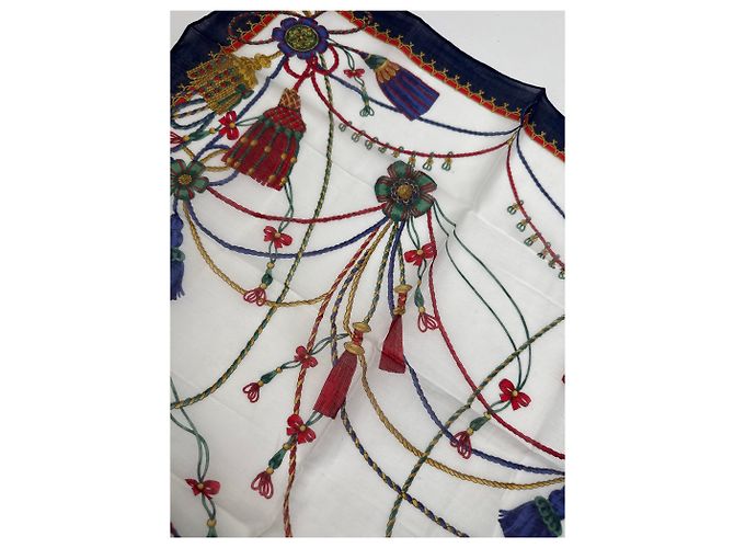 Céline Sciarpa Vintage Celine Blu Navy Bianco Multicolore - vista 5