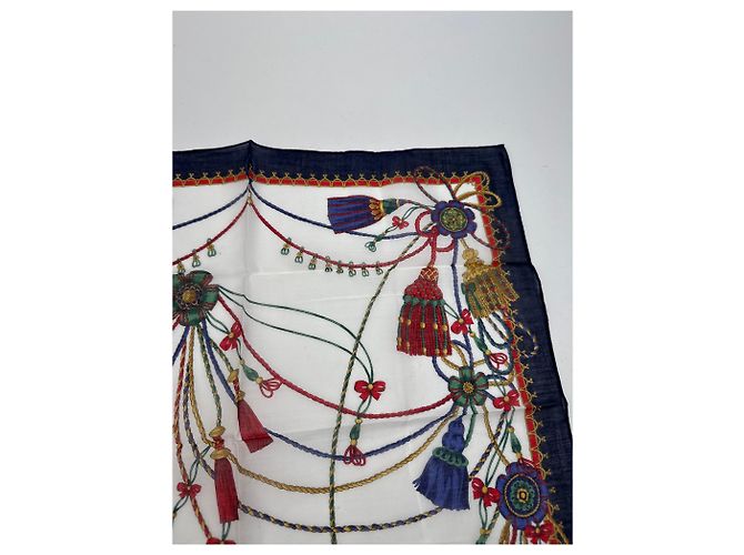 Céline Sciarpa Vintage Celine Blu Navy Bianco Multicolore - vista 6