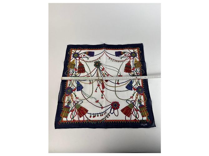 Céline Sciarpa Vintage Celine Blu Navy Bianco Multicolore - vista 7