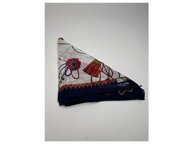 Céline Sciarpa Vintage Celine Blu Navy Bianco Multicolore - vista 8