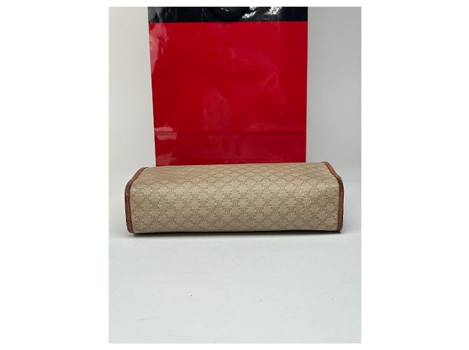 Triomphe Céline Clutch in pelle vintage Celine Paris nera Beige - vista 10
