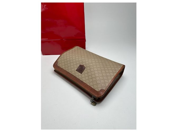 Triomphe Céline Clutch in pelle vintage Celine Paris nera Beige - vista 11