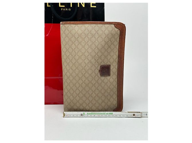 Triomphe Céline Clutch in pelle vintage Celine Paris nera Beige - vista 12
