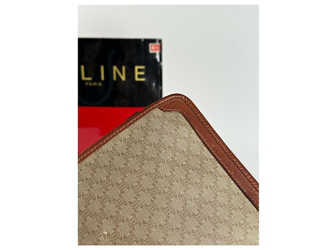 Triomphe Céline Clutch in pelle vintage Celine Paris nera Beige - vista 13