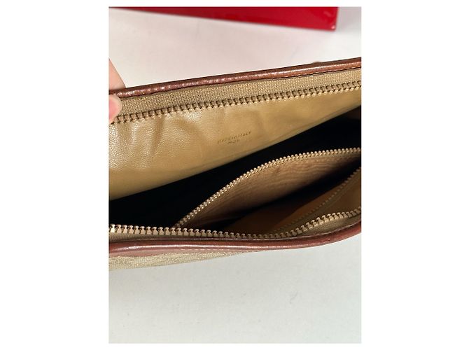 Triomphe Céline Clutch in pelle vintage Celine Paris nera Beige - vista 14