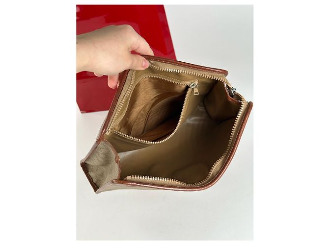 Triomphe Céline Clutch in pelle vintage Celine Paris nera Beige - vista 15